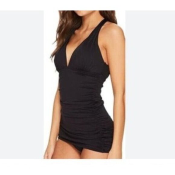 Ralph Lauren Black Plunge One Piece Halter Swimsuit  Dress Women's size 16W plus - Picture 9 of 10